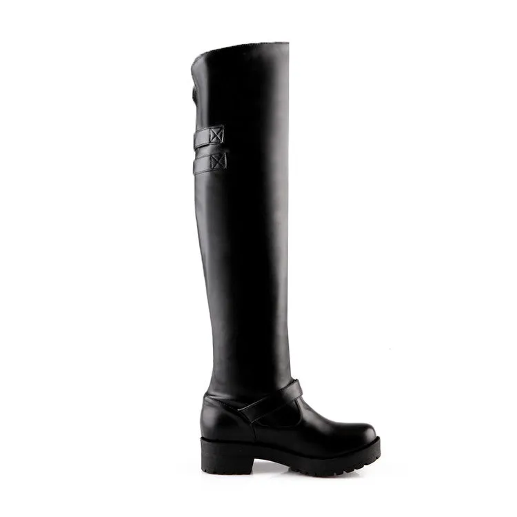 Women's Buckles Belts Puppy Heel Over the Knee Boots