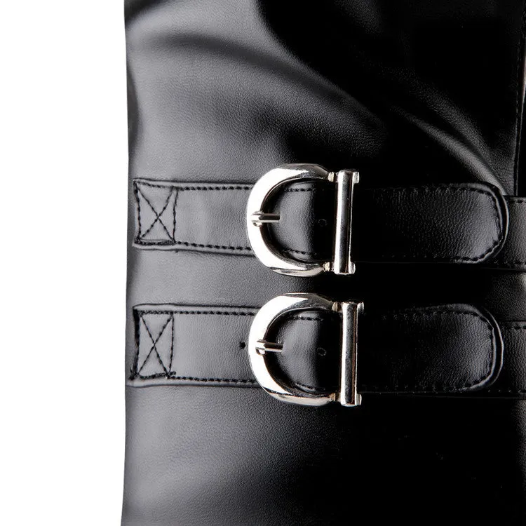 Women's Buckles Belts Puppy Heel Over the Knee Boots