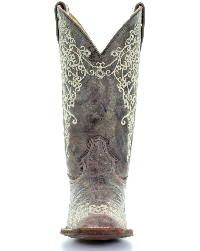 Women's Corral Square Toe Brown Crater Bone Embroidery Boot