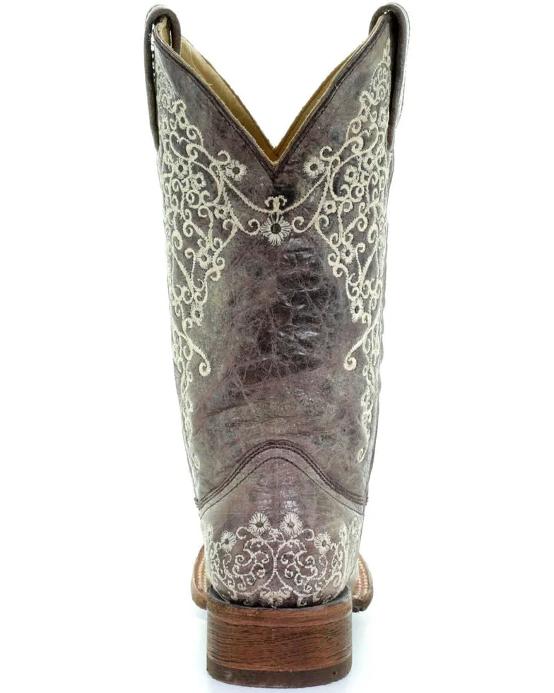 Women's Corral Square Toe Brown Crater Bone Embroidery Boot