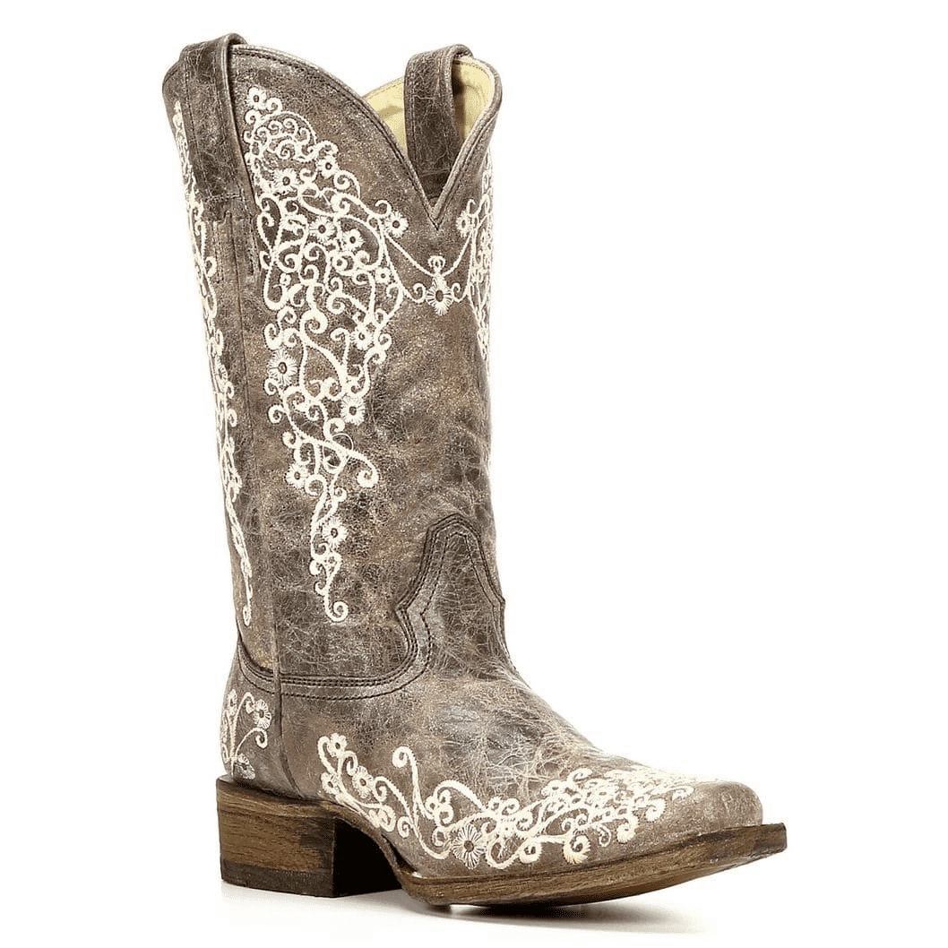 Women's Corral Square Toe Brown Crater Bone Embroidery Boot