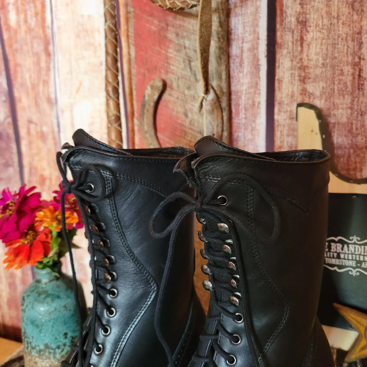 Women's Leather Boots "Rawhide" a Victorian Lace-Up by Abilene Boot Co 5010