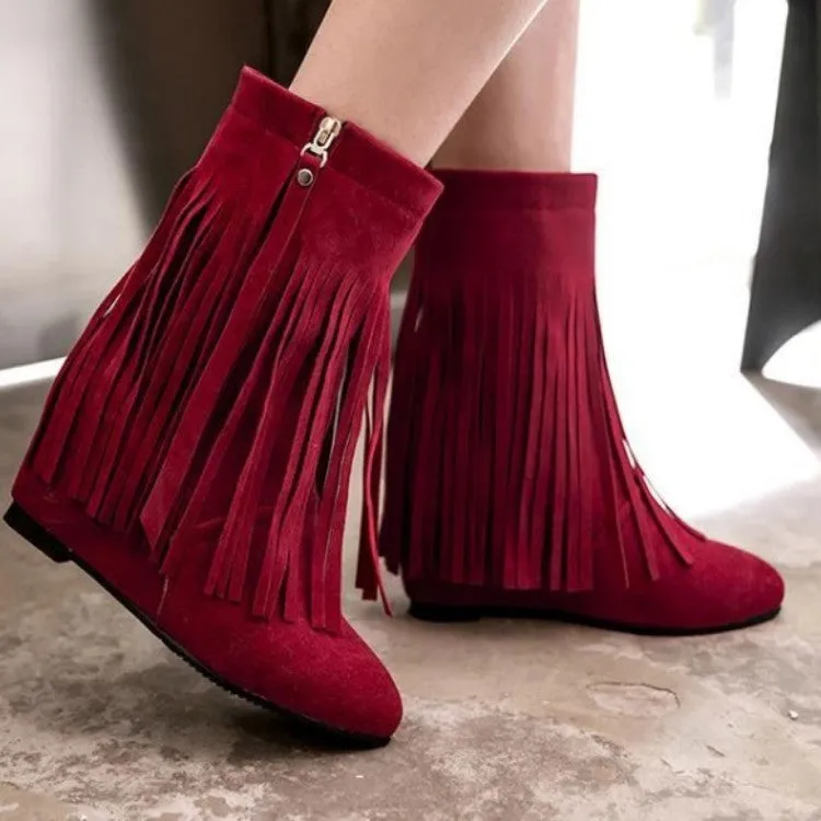 Women's Tassel Wedges Heels Short Boots