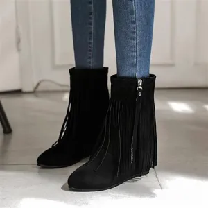 Women's Tassel Wedges Heels Short Boots